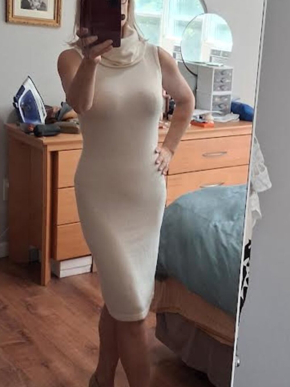 Ralph Lauren Cream Cashmere Cowl Neck Sleeveless Knit Dress Size S